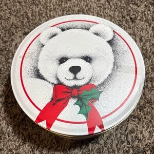 Holiday Bear Tin with Red and Green Accents